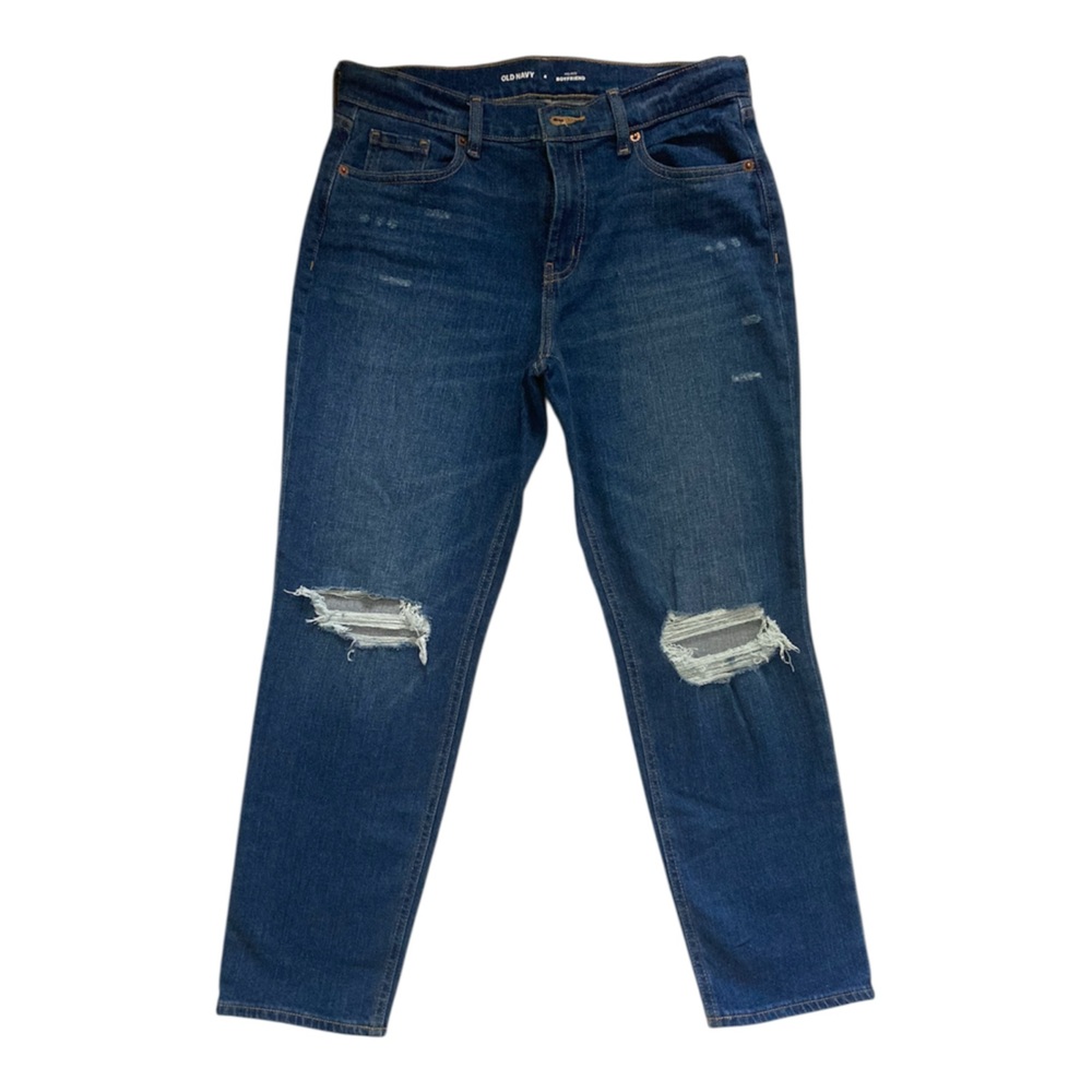 Old Navy Womens Size 4 Mid-Rise Boyfriend Straight Distressed Jeans Medium Wash